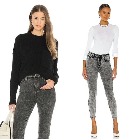 NWT PISTOLA Acid Wash Stretch Denim Mid Rise Ankle Crop Raw Hem Skinny Jeans 27 - Picture 1 of 6